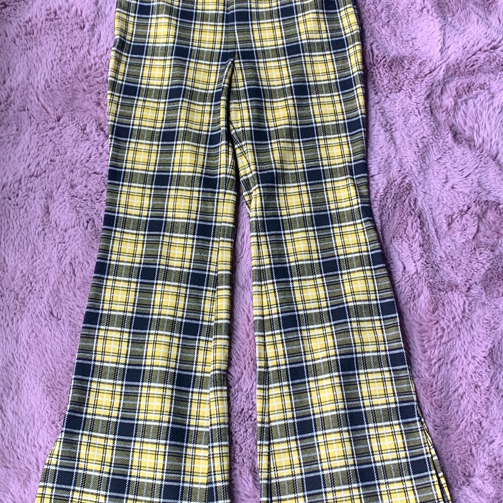 Yellow and Black Plaid Flare Pants H&M